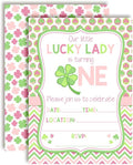 Lucky Lady First Birthday Clover St. Patrick’s Day Party Invitations for Girls, 20 5x7 Fill In Cards with Twenty White Envelopes by AmandaCreation