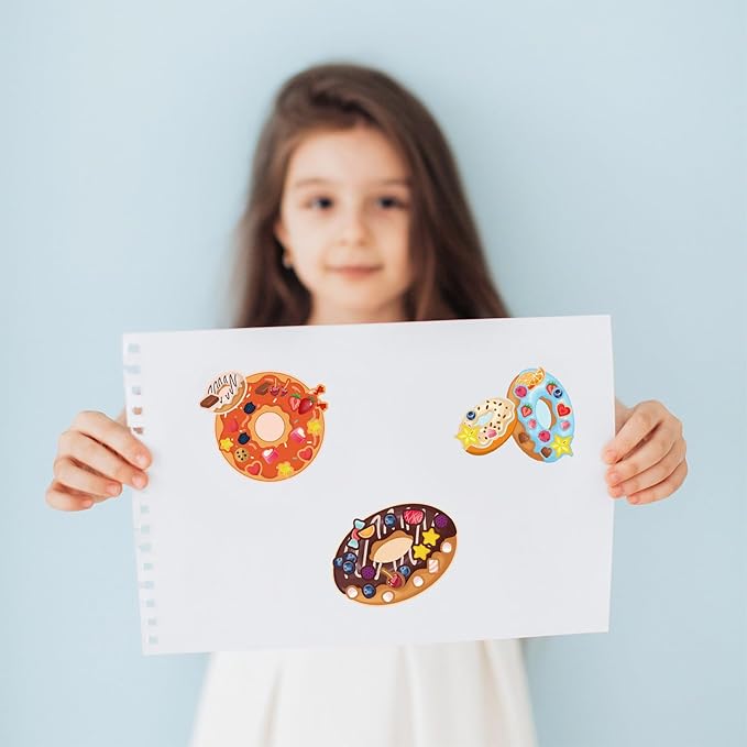 24 Sheets Donut Make a Face Sticker Sheets for Kids Todders Activities, Make Your Own Stickers for Kids Birthday Party Favor Supplies Craft