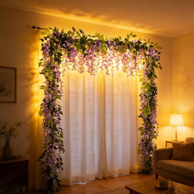 5 Pcs Purple Wisteria Garland Artificial Flower Arch Floral Garland Decor Fake Hanging Flowers for Wedding Arch
