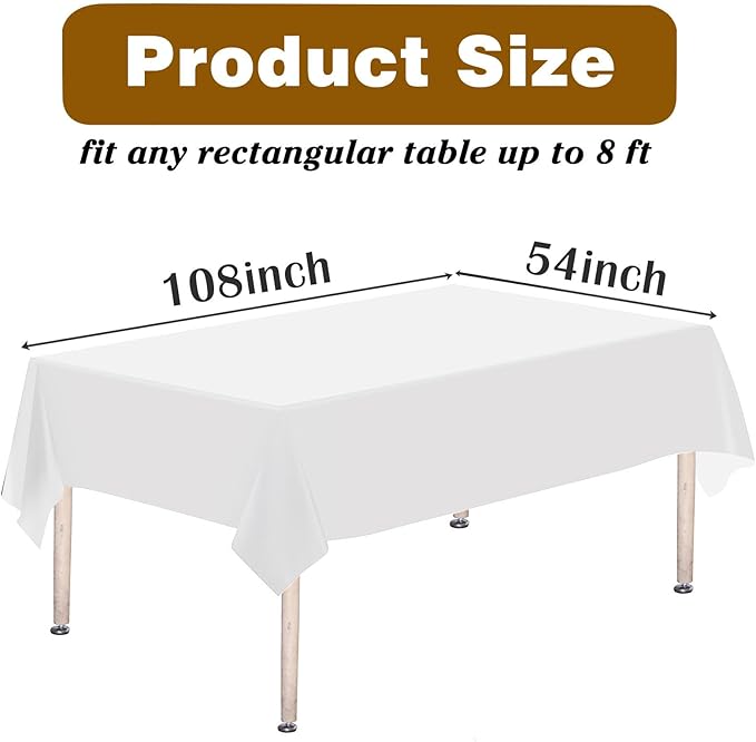 Kopokita 12PCS White Plastic Tablecloths 54 x 108 Inch, Disposable Table Cloths Rectangle Party Table Covers