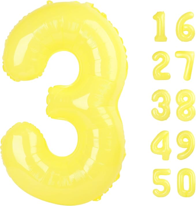 40 Inch Macaron Yellow Balloon Number 3 Balloon,Number Balloons Big Giant Jumbo Number 3 Foil Mylar Balloons for 13th Birthday Party Anniversary Events,Wedding Anniversary Party Decorations