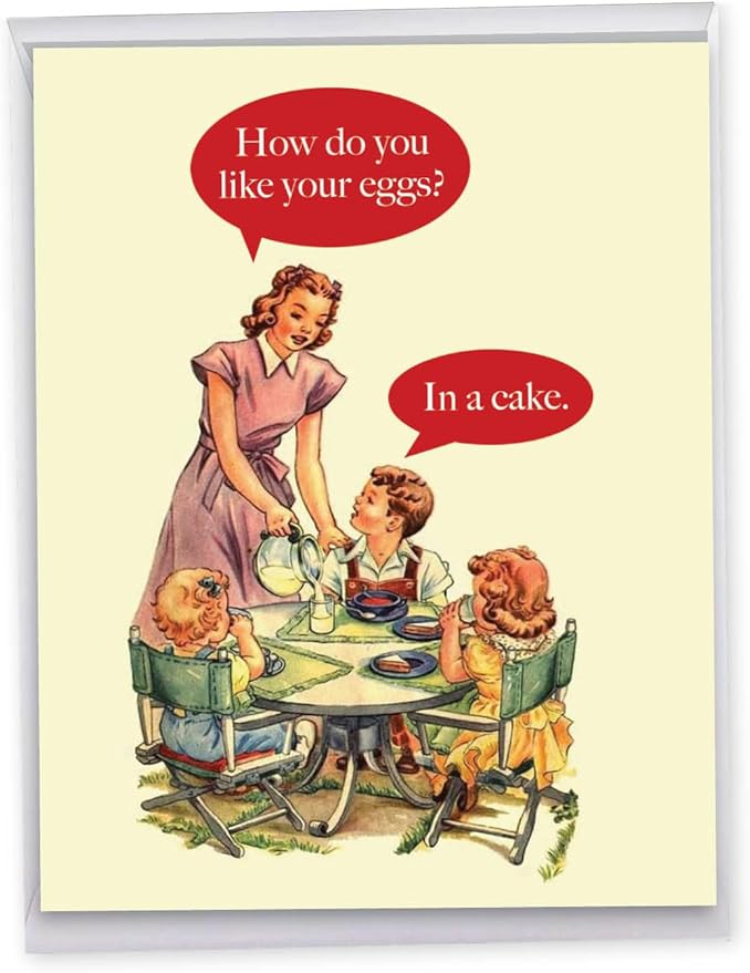 NobleWorks Big Hysterical Birthday Paper Card 8.5 x 11 Inch with Envelope (1 Pack) Large Jumbo Bday Eggs In Cake J4651BDG