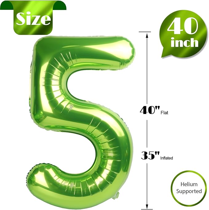 Light Green 5 Balloon, Number Balloons 40 Inch, 5th Birthday Balloon Decorations, Light Green Party Supplies, 5 Number Balloons, Number 5 Balloon