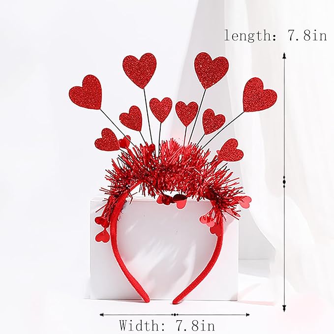 Valentines Headband with Red Heart Designs Sequin Heart Hair Accessories Romantic Valentines Headbands Shiny Red Tassel Head Bopper for Women Holiday Party Head Wear Accessories Gift 1pcs