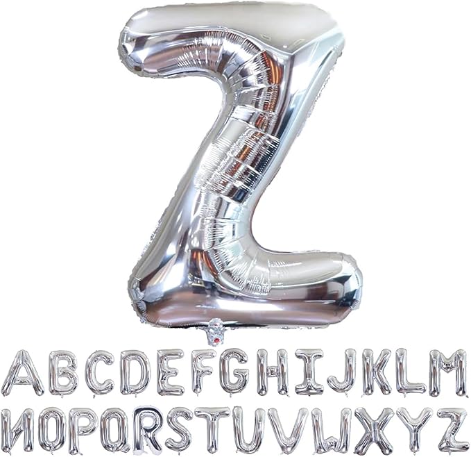 Silver Letter Z Balloons 40 inch Large Alphabet Z Balloons Silver Helium Foil Letter Balloon Banner for Birthday Party Anniversary Wedding Decoration