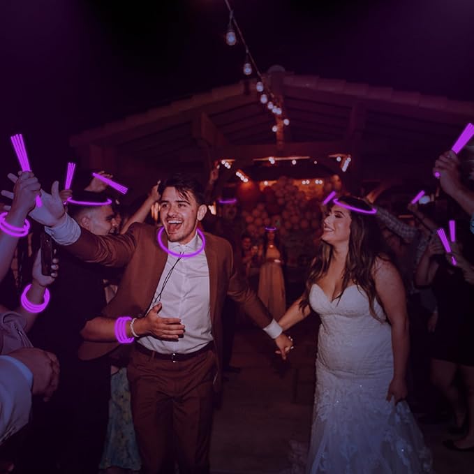 500 PCS Purple Glow Sticks Glow in the Dark Bracelet Necklaces Bulk 8" Glowsticks with Connectors 4th of July Sticks Neon Party Favor for Christmas NewYear Mardi Gars Valentines Day Wedding
