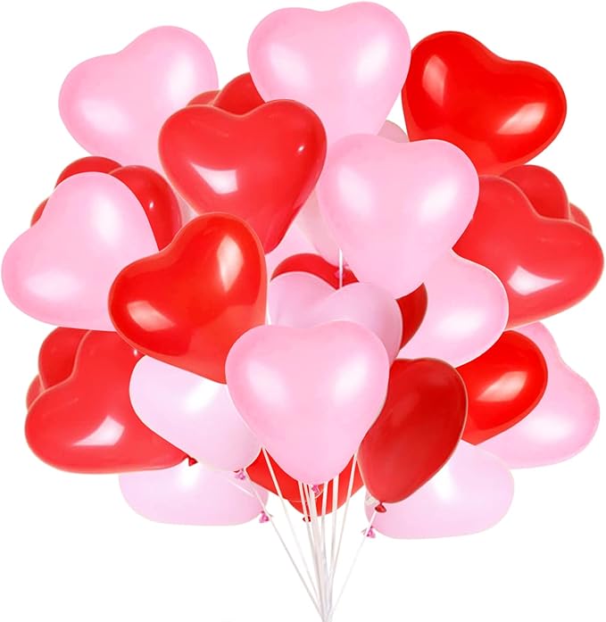 50 Pcs10-inch Love Heart Balloons Red Pink Latex Heart Balloons for Valentines Day Wedding Anniversary Engagement Birthday Garden Company Celebration Graduation Prom Party Romantic Decorations