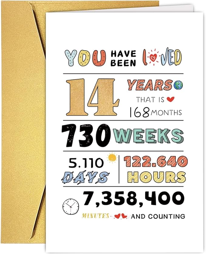 14th Birthday Card for Girls Boys, 14 Years Old Birthday Card for Son Daughter, 14th Birthday Gift Ideas Boys Girls Him Her, Sweet Fourteen Years Old Bday Decorations