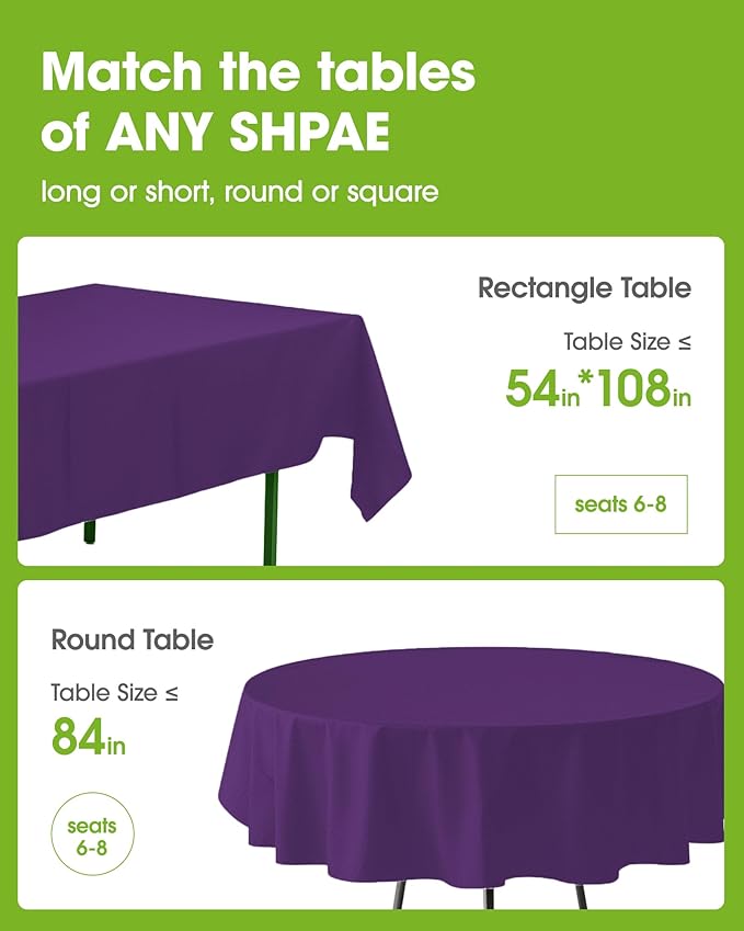 Pureegg Plastic Table Cloth Disposable 12 Pack, 54 x 108 Inch Table Cloths, Graduation Decorations Class of 2026, Graduation Party Tablecloths, Rectangle, Plastic Cover, Leakproof & Sturdy, Purple
