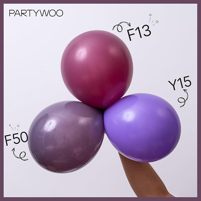 PartyWoo Dusty Purple Balloons 50 pcs 12 Inch Matte Mauve Dark Purple Latex Helium Balloons for Wedding Baby Shower Gender Reveal Graduation Butterfly Birthday Party Decorations Purple-F50