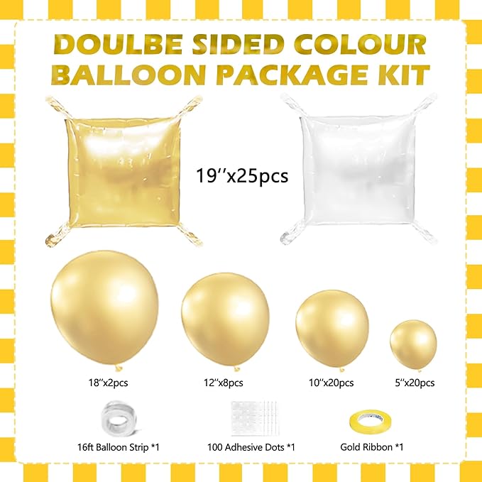 75PCS Mylar Gold Square Foil Balloons Wall Tunnel Backdrop Double Sided with Gold Balloons Arch Garland Kit for Birthday Graduation Anniversary Party Decorations