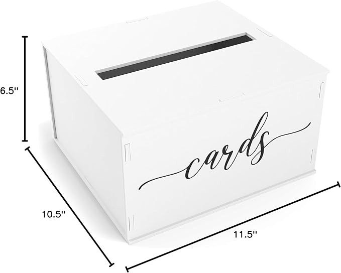 Heather & Willow Wooden Wedding Card Box with Slot - Rustic Decorations for Reception, Gifts & Money - White Lid for Baby Shower, Bridal Shower, Graduation
