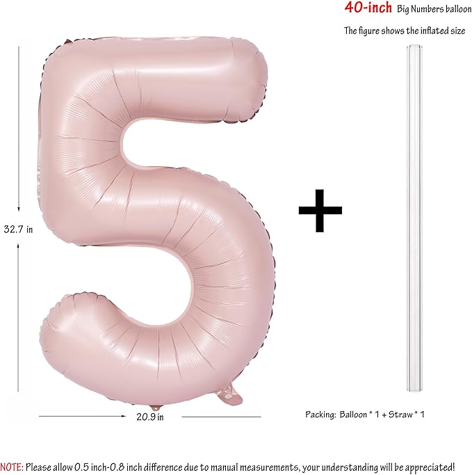 40 In Matte Pink Number Balloons Helium Foil Mylar Balloon Birthday Party banquet Decoration Digital 5