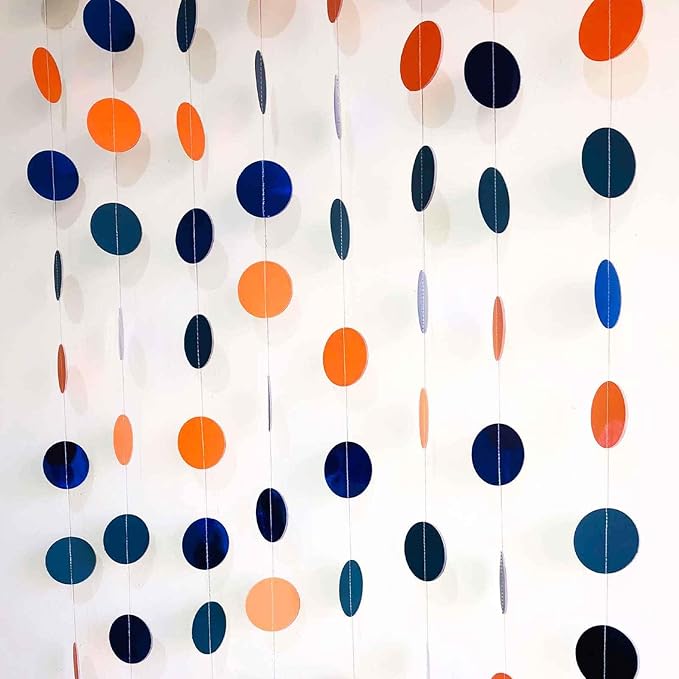 We Moment 50ft Glitter Navy Blue Orange Party Decorations Paper Circle Dot Garland Backdrop Paper Polka Dot Hanging Decor for Wedding Birthday Baby Shower Bridal Shower Graduate