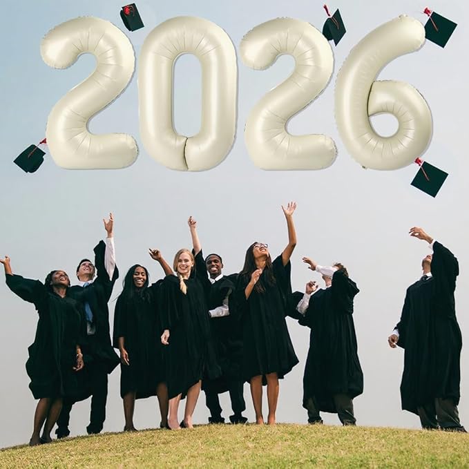 2026 Number Balloons, 40 Inch Cream White New Years Decorations, 2026 Balloon for Graduation Happy New Year and 2 6 20 26 Birthday Parties