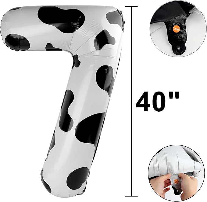 40 Inch Cow Print Balloon Number 7 First Birthday Jumbo Mylar Foil Helium Balloon for 17 27 37 Birthday Digital for 70th Party Wedding Anniversary Party Decorations