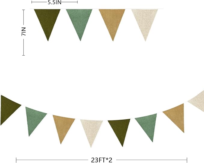 46Ft Camping Party Decorations Sage Green Brown Burlap Banner Triangle Pennant Flag Linen Bunting Garland Streamers for Jungle Safari Birthday Wedding Woodland Baby Shower Summer Party Decorations