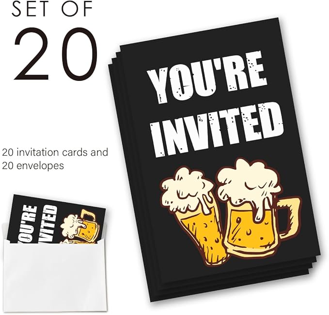 EUDOSI Cheers Birthday Party Invitations Supplies Fill-In Set of 20 with Envelopes Adult Birthday Bash Invites Cards, Double Sided