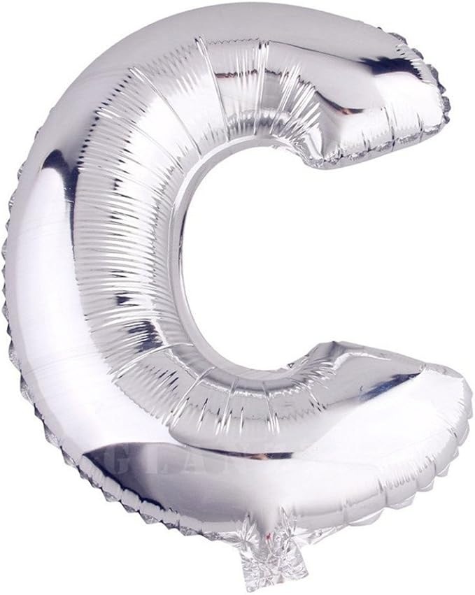 Glanzzeit 16 Inch Silver Foil Balloons Letters A to Z Numbers 0 to 9 for Prom Wedding Birthday Party Decor (Letter C)