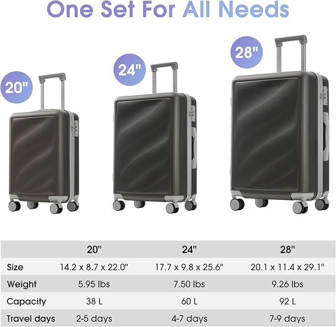 Hardside Luggage Sets, Lightweight Wave Suitcase with Spinner Wheels, Bronze/Grey