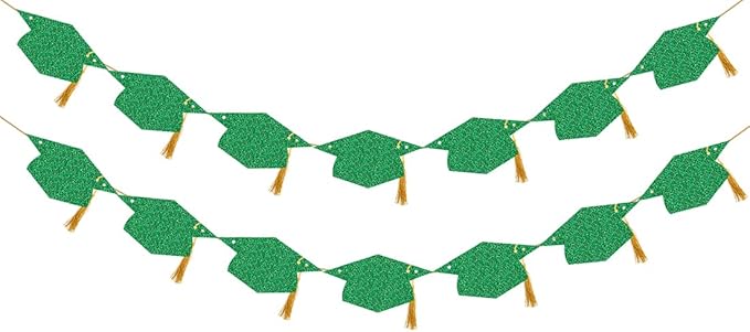 Graduation Decorations Class of 2026 Pre - Strung Glitter Congrats Grad Graduation with Tassel Party Congratulations Banner Decor College High School Graduation Party Favors Green