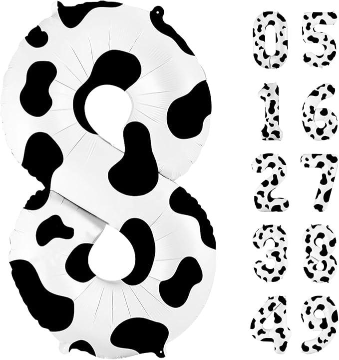 40 Inch Cow Print Balloon, Number 8 balloons Cow Balloons for 8st birthday decoration, Large Cow Number Balloons for western party decorations Baby Shower Animal Theme Party Holiday Decor
