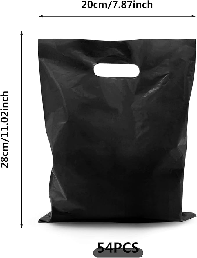 PPXMEEUDC 54PCS Plastic Handle Bags Party Favor Gift Bags for Birthday Halloween Christmas More (Black)