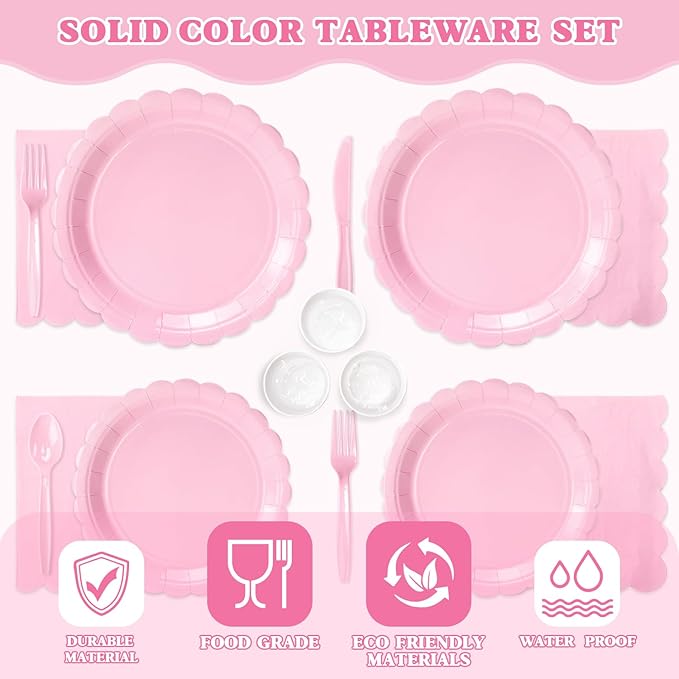 Vyntra 175 Pcs Pink Valentines Disposable Paper Plates and Napkins Set for 25, 9" Dinner Plates & 7" Dessert Plates, Tableware for Baby Shower, Bridal Shower, Birthday, Party