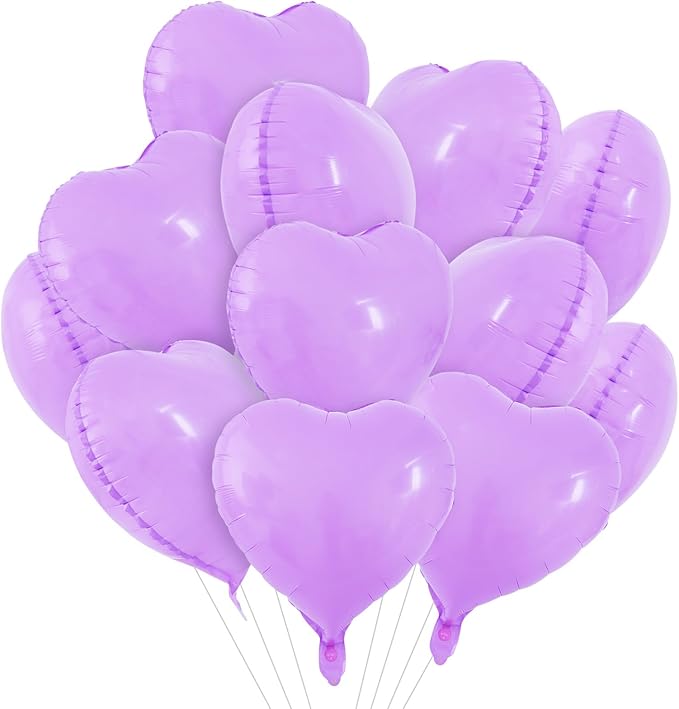 TONIFUL 30Pcs 18 Inch Pastel Purple Balloons Purple Heart Shape Foil Mylar Banners Decoration for Birthday Valentine's Day Wedding Bridal Shower Anniversary Engagement Party Supplies