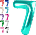 Digital Number 7 Teal Blue Birthday Balloon 40 Inch, Foil Balloons for 7 17 27 70 77 Party Decorations Supplies, Teal Blue Mylar Numbers Balloon for Seven Wedding Anniversary