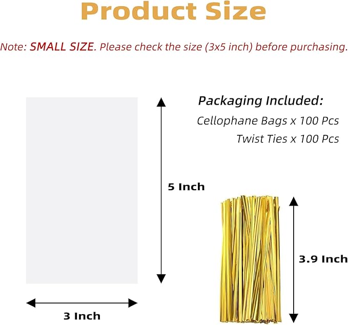 Yotelab Cake Pop Bags, 3x5 Inches Clear Cellophane Lollipop Bags With Twist Ties,100 Pcs