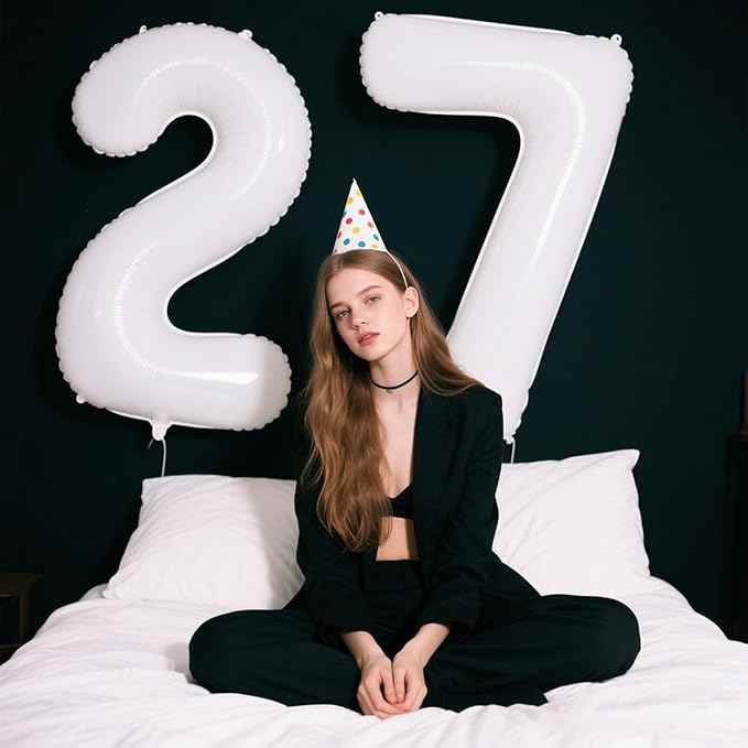 40 Inch White Number 27 Digital Balloon,Jumbo Mylar Foil Helium Balloon for 27 Balloons for Birthday Party,Wedding Anniversary Party Decorations