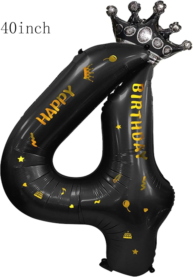40 Inch Large Black Number Balloons Crown Big Black Digit Foil Mylar Balloons for Baby Shower Wedding Birthday Party Supplies (black 4)