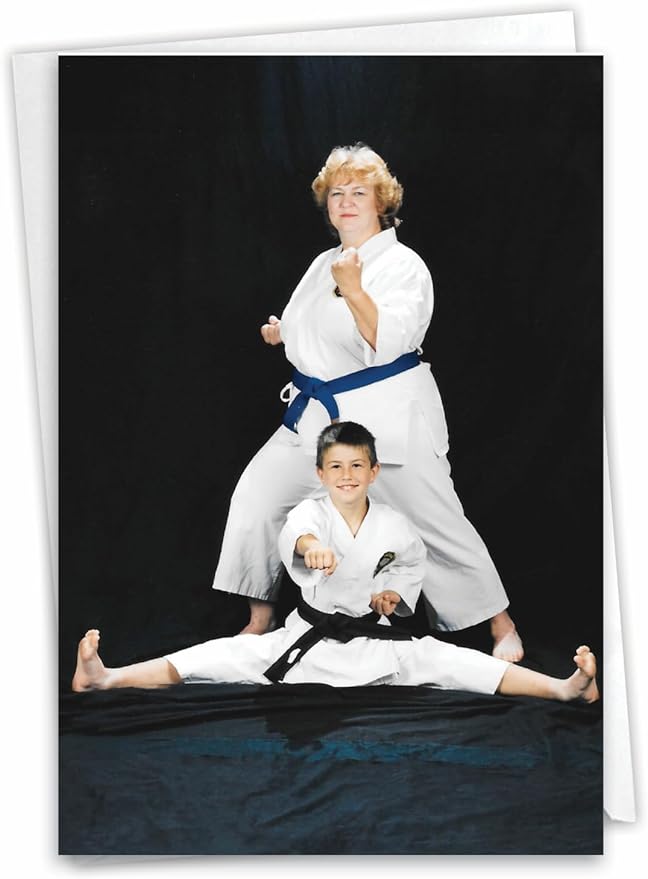 NobleWorks - 1 Happy Birthday Card with Envelope - Funny Photos, Birthday Humor Notecard - Karate Kid C7343BDG