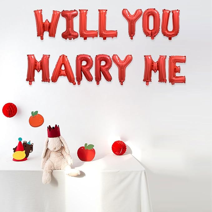 2 Set 28Pcs Red Will You Marry Me Letter Balloons 16in Balloon Foil Letter Decorations Party Decor Red Letter Balloons Will You Marry Me Party Supplies