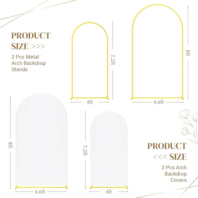 Metal Arch Backdrop Stand and Cover Set, 8FT, 7.2FT Party Backdrop, Easy to Assemble, Backdrop Stand for Parties, Birthday, Baby Shower