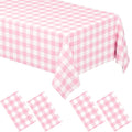 4 Pack Pink Gingham Tablecloth Rectangular Pink and White Checkered Tablecloths Disposable Plastic Pink Plaid Table Cover for Parties, Outdoor Picnic, Birthday, Wedding, Camping 54 × 108 Inch