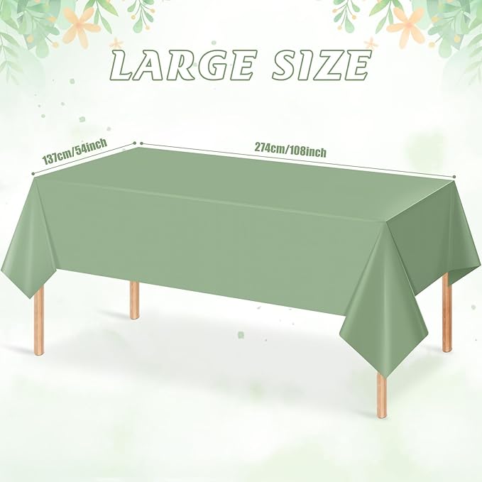 30Pack Sage Green Plastic Tablecloths for Rectangle Tables, Light Green Disposable Tablecloth, Waterproof Sage Green Table Cover for Birthday Bridal Wedding Baby Shower Party Decorations, 54 X 108Inch