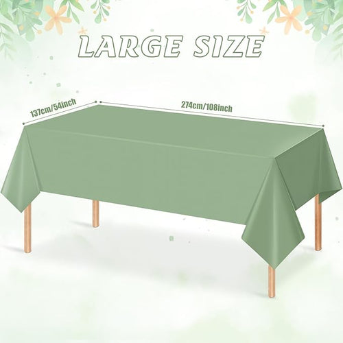 10Pack Sage Green Plastic Tablecloths for Rectangle Tables, Light Green Disposable Tablecloth, Waterproof Sage Green Table Cover for Birthday Bridal Wedding Baby Shower Party Decorations, 54 X 108Inch
