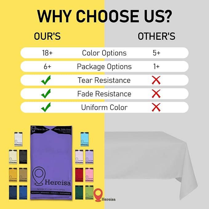 Purple 6 Pack Plastic Table Cloth 54" x 108", Disposable Tablecloths Rectangle Table Cover, Plastic Table Cloths for Parties