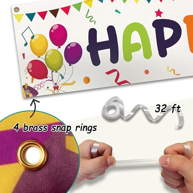 Large Colorful Happy Birthday Yard Banner Sign 118x19.7 inch with Brass Grommets and Hanging Rope Birthday Party Outdoor & Indoor Party Decoration Banner