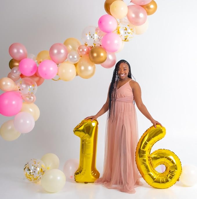 Number 6 Balloon 40 Inch, 6th Birthday Balloon for Boy Girl, Gold 16 60 61 65 Numbers Balloons Birthday Party Wedding Events Decorations