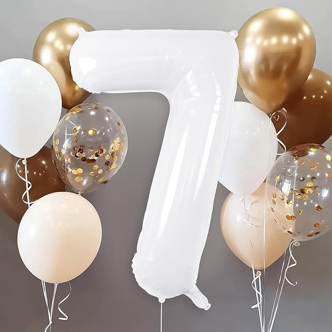 White Number Balloons 40 Inch Helium Mylar Number 7 Balloon for Birthday Party Anniversary Decoration (White, 7)