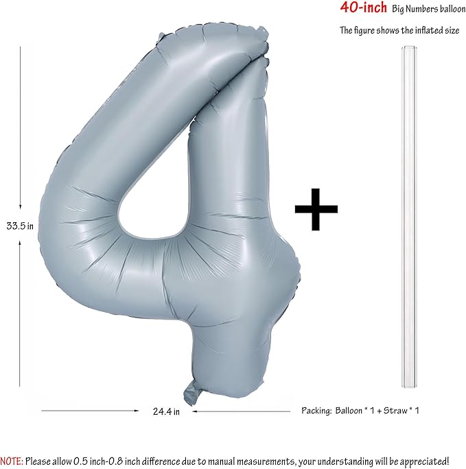 40 In Matte gray Number Balloons Helium Foil Mylar Balloon Birthday Party banquet Decoration 4