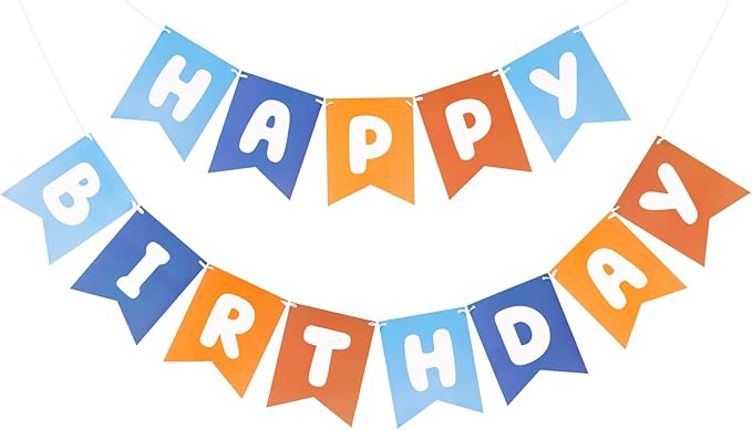 Blue and Orange Happy Birthday Banner Birthday Party Banner NO DIY Happy Birthday Sign Pre-Strung Birthday Decorations for Women Men Girl Boy Party Supplies (Blue and Orange)