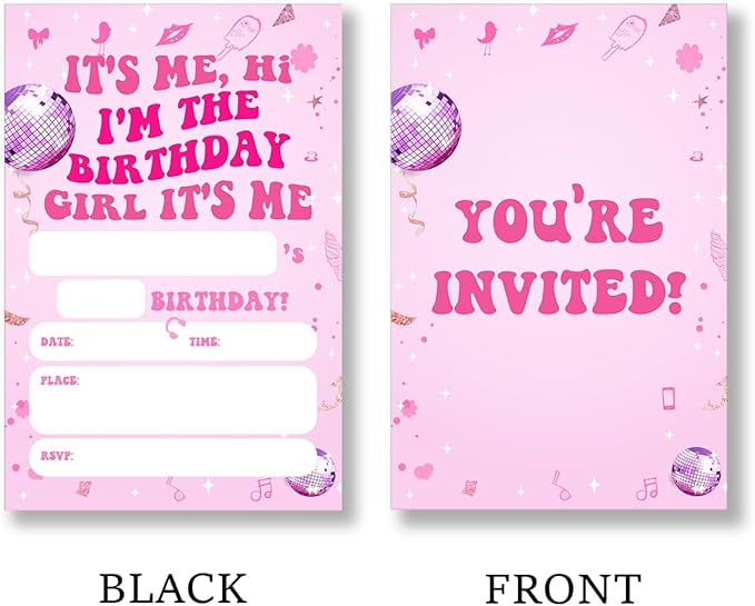 Girl Birthday Party Invitations Supplies with Envelopes Set of 20 Its Me Hi Im The Birthday Girl Its Me Party Invitations Fill in Blank, Double Sided