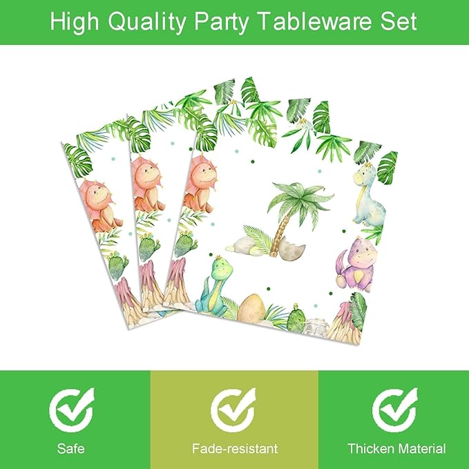 96 Pieces Dinosaur Birthday Party Decorations Supplies Dinosaur Baby Shower Party Tableware Set Watercolor Dino Baby Shower Birthday Party Dessert Plates Napkins Forks for 24 Guests