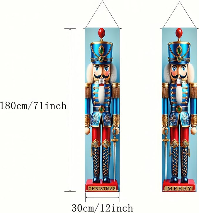 Blue Nutcracker Christmas Porch Banner Set 71"x12" Christmas Door Banner Xmas Nutcracker Soldier Outdoor Doorway Hanging Sign for Front Yard Holiday Kids Party Xmas Decoration