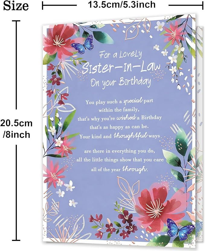 Sister In Law Birthday Card, Happy Birthday Cards Gift for Sister-In-Law