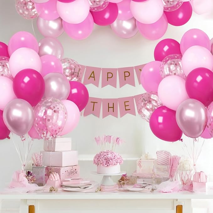 Pink Balloon Hot Pink Balloons Set, 50pcs 12inch Pastel Light Pink Metallic Pink Confetti Balloons for Princess Birthday Wedding Bridal Shower Valentine's Day party Decorations